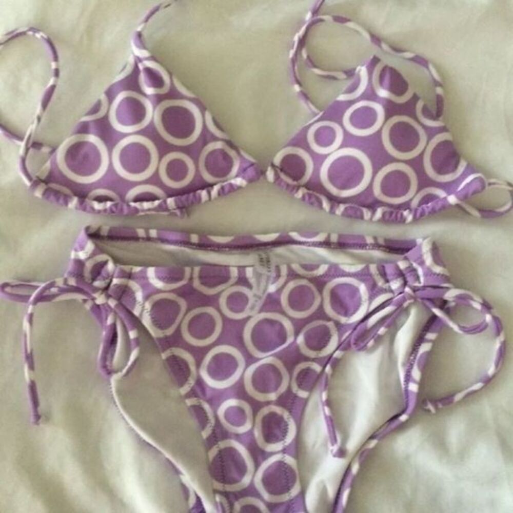 Biking 2pc swim wear women purple circles size S